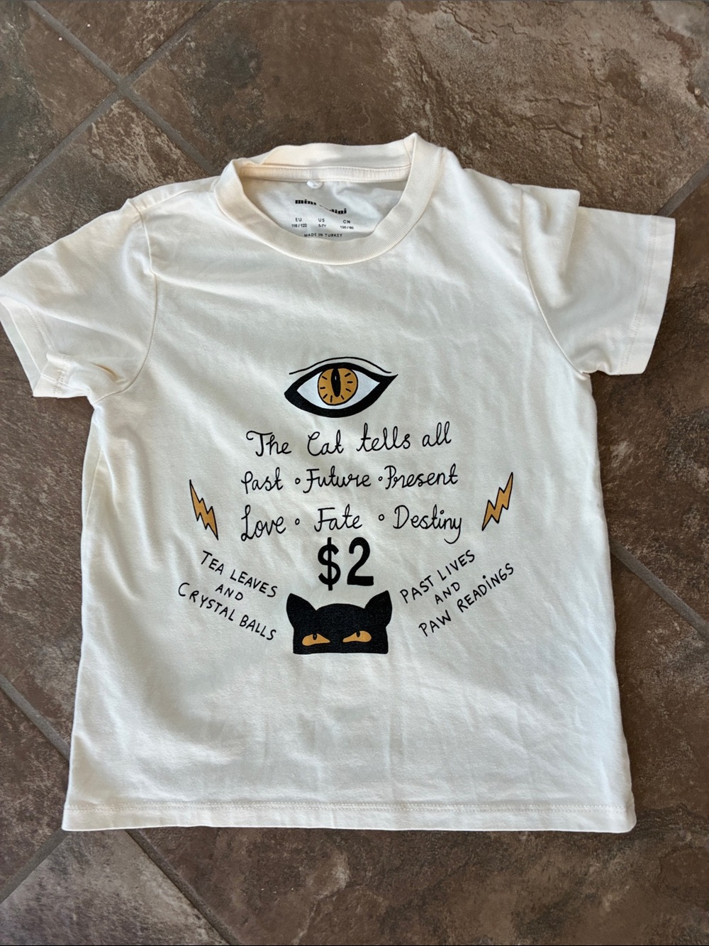 Mini Rodini White Graphic Tee with Mystic Cat & Eye